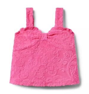 Janie & Jack 2T Pink Floral Terry Jacquard Tank Top Ruffle Strap Stretch Summer